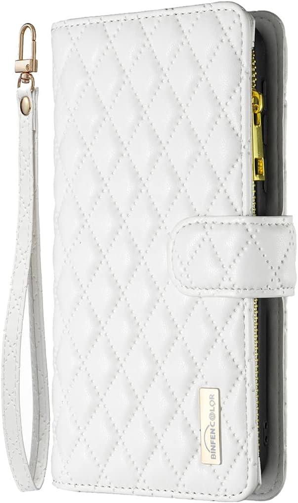 Samsung S20 FE Phone Case Zipper Flip Shockproof Leather Wallet Cover with Kickstand Card Holder Silicone Bumper Zip Pocket Folio Cases for Samsung Galaxy S20 FE Case for Girls Women, White