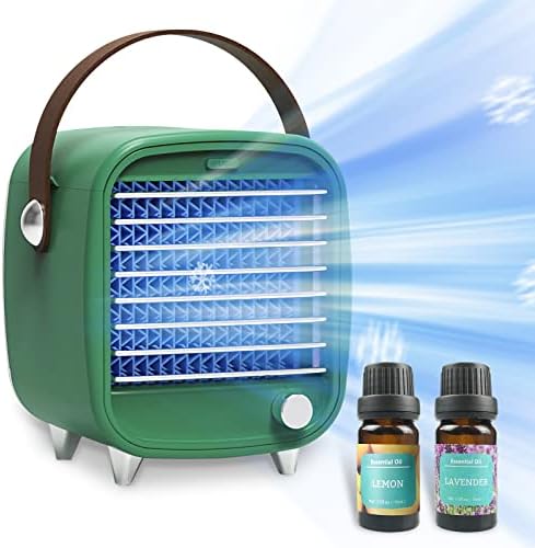 Mini Portable Air Conditioner, Personal Desk Air Conditioner Pure Chill Evaporative, Stepless Speed Control and Night Light, Small Air Conditioner for Bedroom Office Desktop -Green