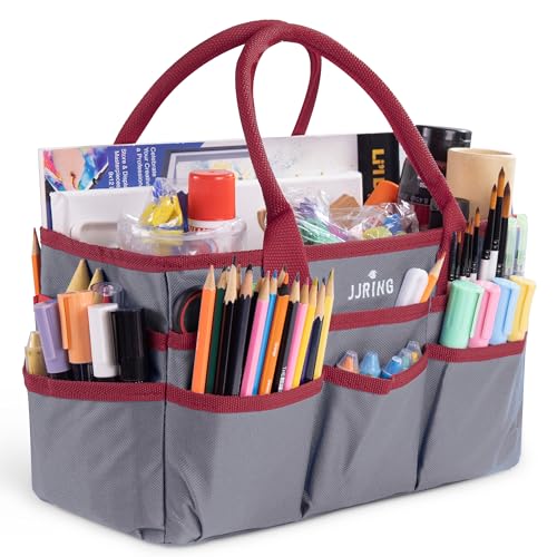 JJRING Craft and Art Tote - 600D Grey Nylon Fabric Art Sewing Organizer Bag with Pockets - for Craft, Scrapbooking, Medical, and Office Supplies Storage