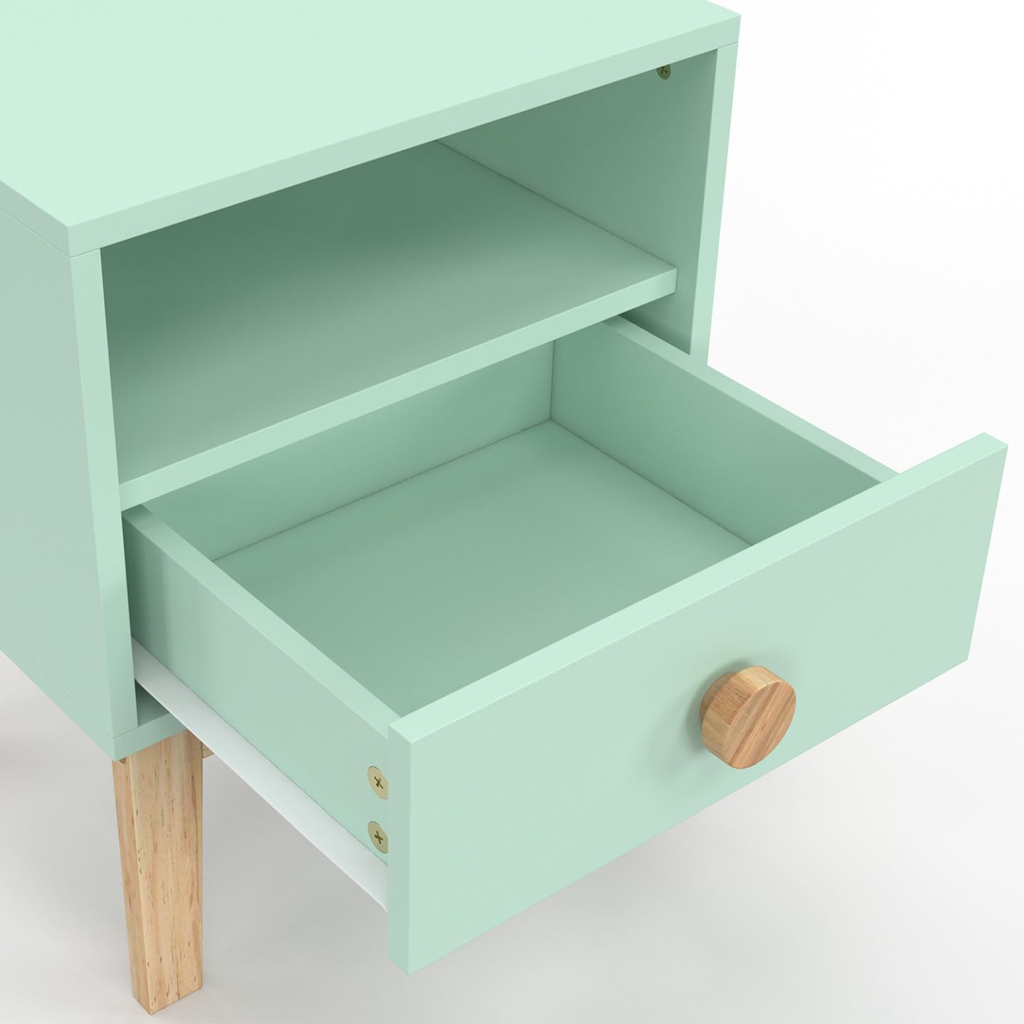 IDMarket - Table de Chevet Enfant Jacob 1 tiroir + 1 Niche Vert d'eau et Bois