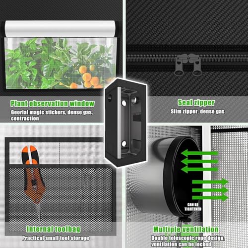 Kit de cultivo hidropónico con luz LED de espectro completo de 200 W, sistema de ventilación con filtro de carbono y caja de cultivo de plantas de interior de tela Oxford 600D para garaje o balcón.