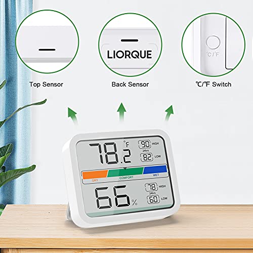 Liorque Hygrometer Indoor Thermometer, Room Humidity Gauge With Temperature, Digital Temperature And Humidity Monitor With Min And Max Records Indicator For Home Garage Greenhouse Wine Cellar #TOP6