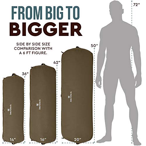 Bear & Bark Large Duffle Bag - Military Green 50"X20" - 257L - Canvas Military and Army Cargo Style Men/Woman Carryall Duffel - College Student, Backpacking, Gym, Travel Luggage, Storage Shoulder Bag4