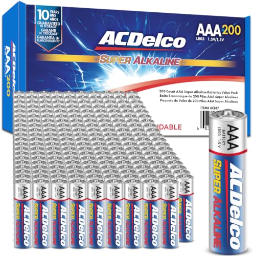 Image of ACDelco AAA Batteries, Maximum Power Super Alkaline Battery, 10-Year Shelf Life, Recloseable Packaging, 200 Count
