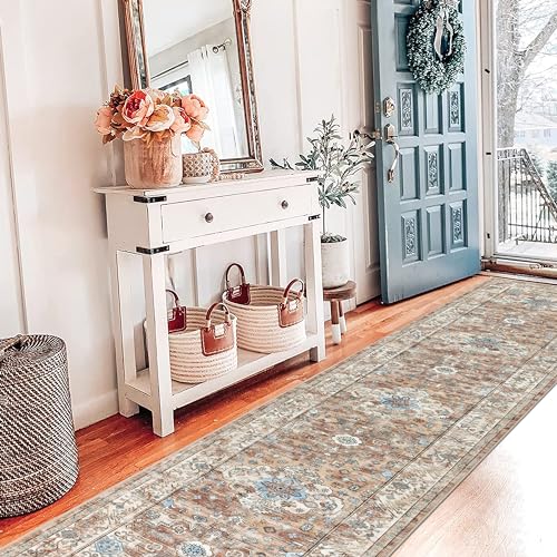 Pauwer Long Hallway Runner Rug 2'6''x12', Boho Washable Runner Rugs with Rubber Backing, Non Slip Carpet Runner for Hallways, Farmhouse Rug Runners for Kitchen Laundry Room Entryway