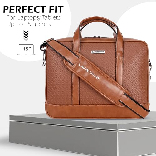 Image of Lavie Sport Magnate Briefcase 12L Multifunctional Laptop Briefcase Bag | Premium Leatherette Business Briefcase for Men & Women | Messenger Shoulder Bag with Detachable Strap