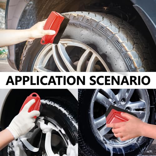 Image of 2PCS Tire Dressing Applicator, Car Tire Applicator Dressing Shine Sponge, Reusable Tire Dressing Applicator Pads with Lid, Wheel Applicator Foam for Car Detailing Cleaning (Red)