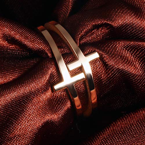 Womens Elegant 18K Rose Gold Stainless Steel Double Cross Ring Christian Fashion Wedding Engagement Band3