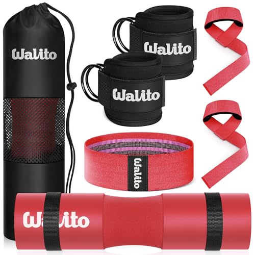 Image of WALITO 8Pcs Barbell Pad Set for Hip Thrust - Squat Pad,Gym Accessories for Women with Bar Bad,Bench Press, with Gym Ankle Straps,Resistance Bands for Working Out,Lifting Strap,Carry Bag