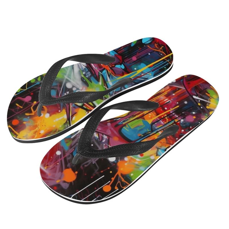 Women Tie-Dye Flip Flop Sandal, Hawaii Graffiti Soft Comfort Fit Slippers for Summer Unisex Outdoor Shower Slippers