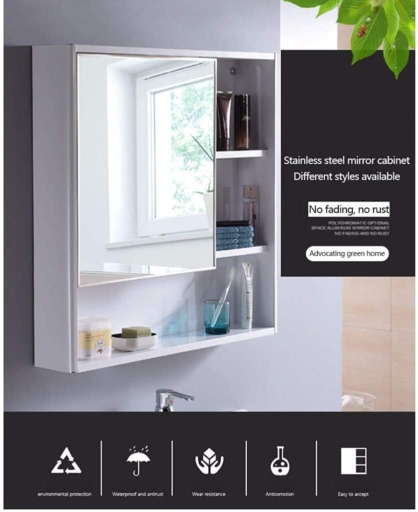 Stainless Steel Bathroom Mirror Cabinet Bathroom Concealed Vanity Mirror Bedroom Vanity Storage Mirror (Color : White, Size : 68 * 12 * 78cm) (White 58 * 12 * 78cm)