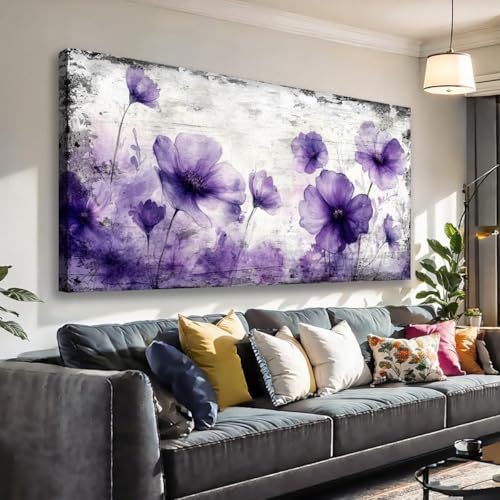 JLXART Canvas Wall Art for Living Room Decor Purple Floral