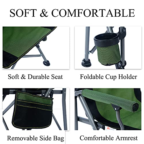 Lamberia Folding Camping Chair For Adults Heavy Duty 330 Lbs Capacity Outdoor Camp Chair Thicken 600D Oxford Mesh Back Quad With Arm Rest Cup Holder And Portable Carrying Bag(Green) #TOP1
