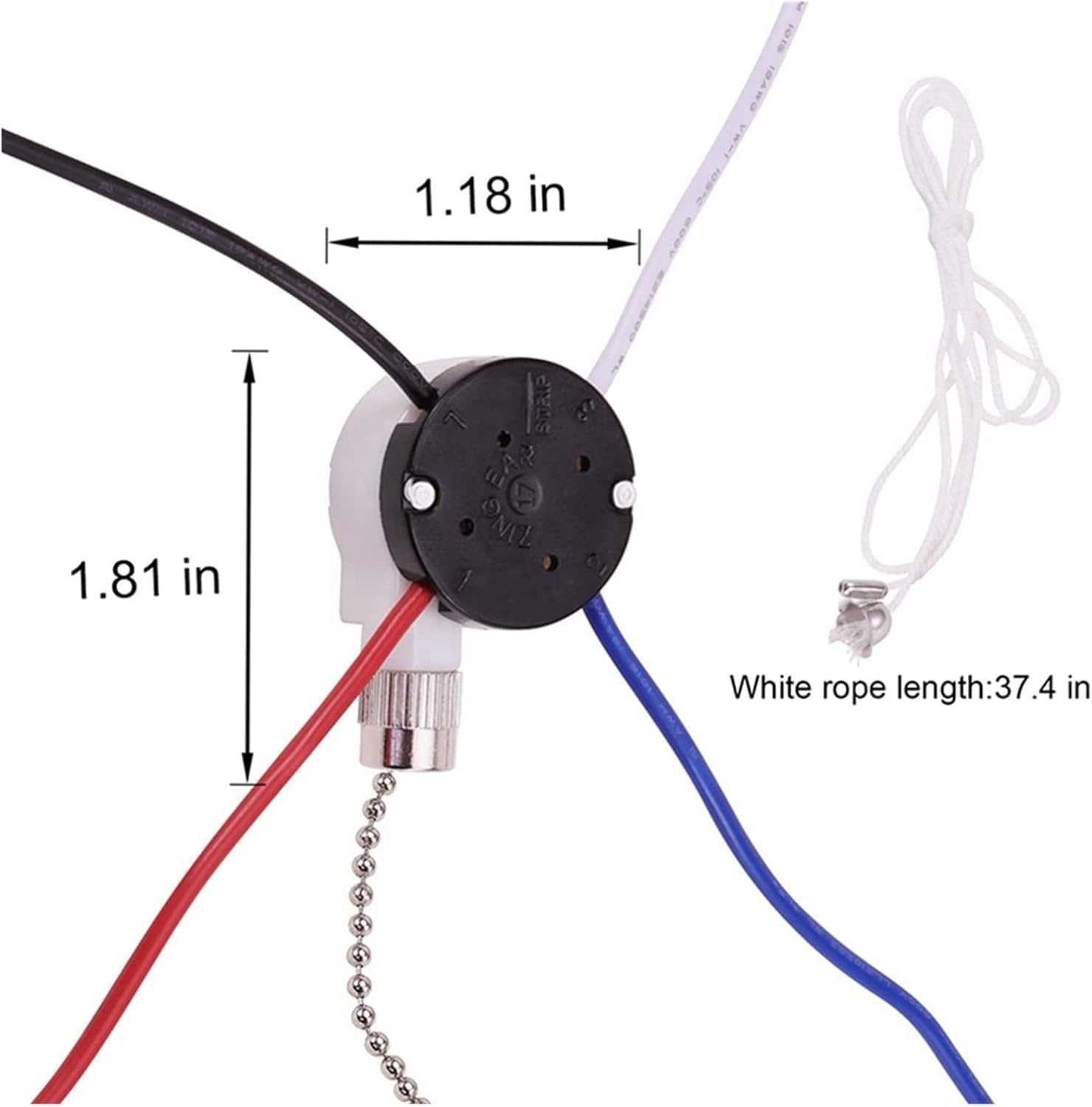 Ceiling Fan Switch，Pull Chain Switch，2X Kit 3 Speed 4 Wire, Fan Switch Speed Control Switch, Pull Wire Switch with Rope Silver