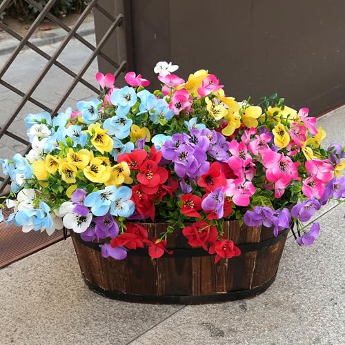 Artificial Flowers for Outdoor, UV Resistant Fake Silk Pansies Flowers, Realistic Faux Plants for Outside Indoor Porch Patio Window Box Planter Home Decor (16, Mixed)