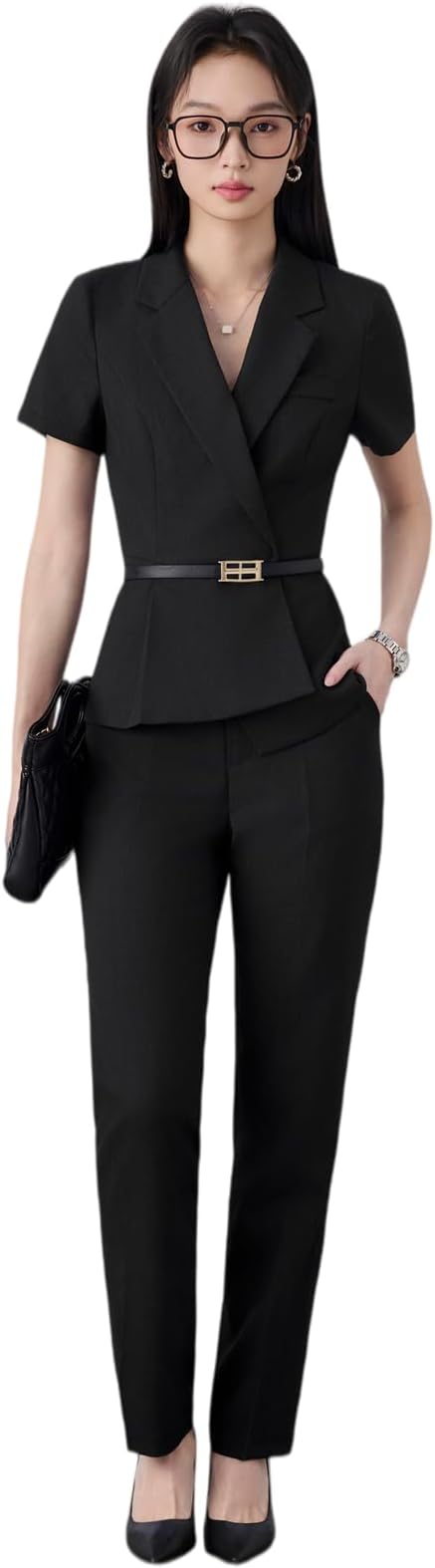Women's Suit, Short Sleeve, Jacket, Slacks, 2-Piece Set, Ceremony, Suit, Formal, Office, Business, Recruitment Setup, Interview, Work Commute, School Entrance Ceremony, Graduation Ceremony
