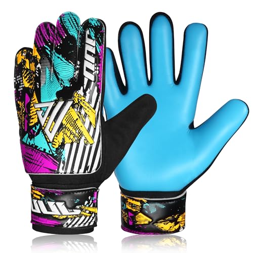 Image of JUU Football Goalkeeper Gloves with 4mm Latex for Super Grip Palm & Double Wrist Protection Funky Goalkeeping Gloves (Cyan, Size 4 suitable for 6 to 9 years old)