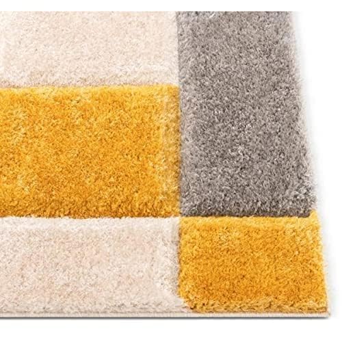 Image of Shaggy Carpet for Home 2 x 6 Feet Ultra-Soft, Thick, and Stylish Shag Texture Ideal for Living Room, Bedroom, or Office - Easy to Clean and Perfect (Yellow Gray Beige,)