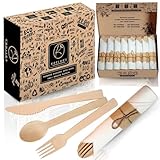 KOELHO'S Pre-Rolled Bamboo Cutlery Set 24-Pack 96 PCS | Bamboo Disposable Utensils 100% Biodegradable and Eco-Friendly | Wooden Utensils Disposable for Parties, Weddings, and Events