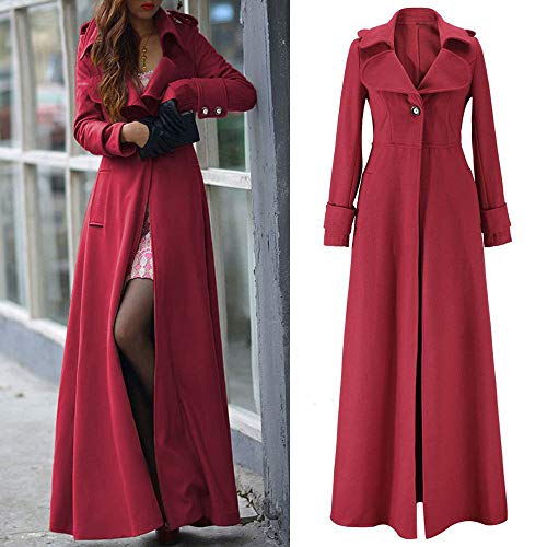 Seryu Womens Winter Lapel Slim Coat Trench Jacket Long Parka Overcoat Outwear Wine Red #TOP2