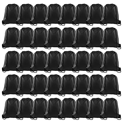 KUUQA 40Pcs Black Drawstring Backpack Bags Sack Drawstring Bags Bulk String Backpack Storage Bags for Sport Gym Traveling