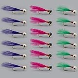 YAZHIDA Hand Tied Marabou Feather jig Heads 1/16 oz-1/32 oz Crappie jig Fishing Lure kit for...