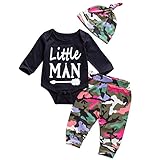 Baby Boy Camouflage Clothes Long Sleeve Little Man Romper Pants Leggings Hat Outfits Set 3Pcs -Glosun (18-24 Months)