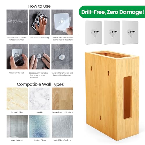 Extra Large Bamboo Grocery Bag Holder & Plastic Bag Organizer, Under Sink Cabinet or Wall Mounted Storage, Space-Saving Dispenser for Kitchen, Pantry, Garage, Laundry Room - Image 7