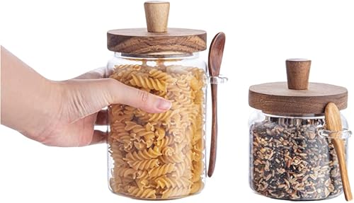Miniatura 6 de Vetri Glass - Juego de tarros de almacenamiento de 2 piezas con tapa de acacia 8 x 8 x 7 12 pulgadas 1 caja