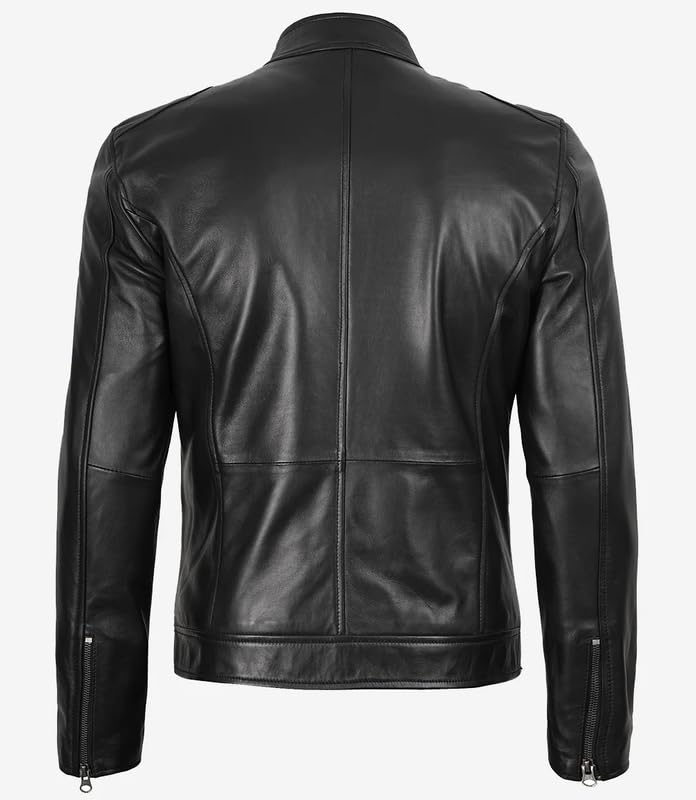 Image of Blingsoul Stylish Black & Brown Cafe Racer Leather Jacket For Men - Real Lambskin Leather Motorcycle Jacket Mens