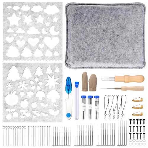 MENUY Filzunterlage 20.5 * 25cm Grau, Filzen Starterset Enthalten Filznadeln und Schimmel, Filzset für Anfänger, Filznadeln zum Trockenfilzen set für Filzwolle Projekte, DIY Handarbeit