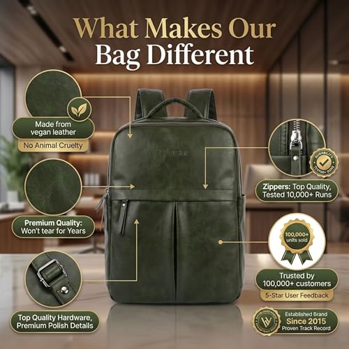 Image of VISMIINTREND Leather Laptop Backpack Bag for Men & Women | Casual, Office, College, Travel, Airport, Weekender Bag | Fits upto 15.6 Inch Laptop, Macbook | Durable | Birthday, Rakhi Gifts