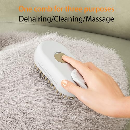 Image of Cat Steamy Brush with Rotatable Handle 3 in 1 Grooming Steamy Brush for Cats and Dogs Massage Cleaning Spray Comb for Removing Tangled and Loose Hair (White)