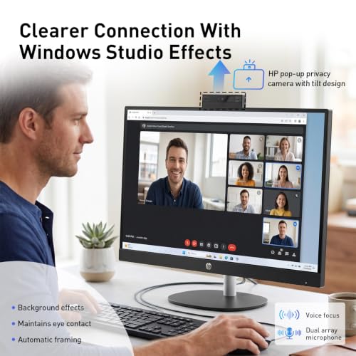 Image of HP Essential 27 inch FHD Touchscreen All-in-One, Intel Ultra 7 255U, Wi-Fi 6, Privacy Camera, Wired Keyboard and Mouse, Copilot AI, RJ-45, Win 11 Pro (Black, 64GB RAM | 2TB SSD)