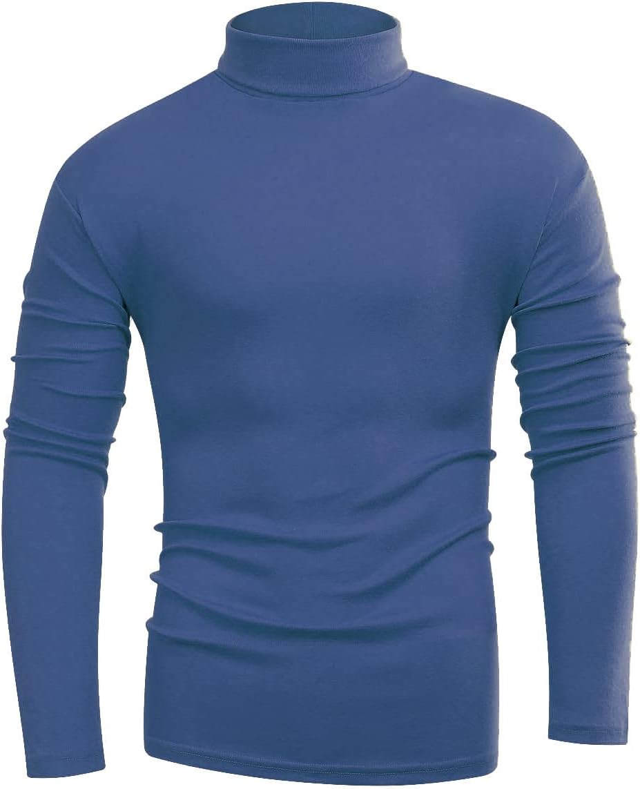 Beauhuty Men's Basic Turtleneck Long Sleeve T-Shirts Fleece Knitted Casual Pullover Top