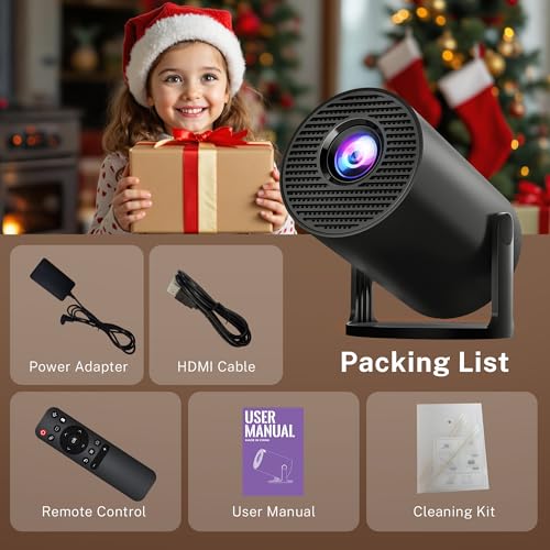 Mini Beamer 4K 1080P unterstützt Klein Projektor mit WiFi 6 Bluetooth 5.4, Auto Keystone Smart Portable Projector, Android 14 mit Apps, Kompatibel mit iOS/HDMI/USB/iPhone LYNCAST OptiBarrel 500schwarz