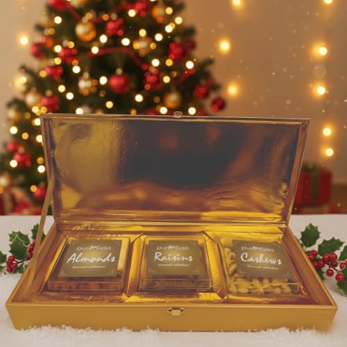 Purevida Premium Dry Fruits Gift Box | Almonds, Cashews & Raisins | Luxury Festive Hamper for Christmas & New Year | Corporate, Wedding & Holiday Gifting – Pack of 3