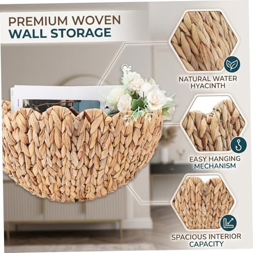 Cesta de pared de mimbre natural con borde festoneado pequeña 6