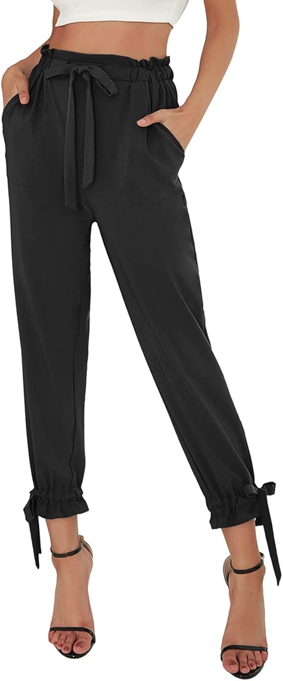 GRACE KARIN Womens Casual Pants Self Tie Bow-Knot Ankle Length Pencil Pants with Pockets