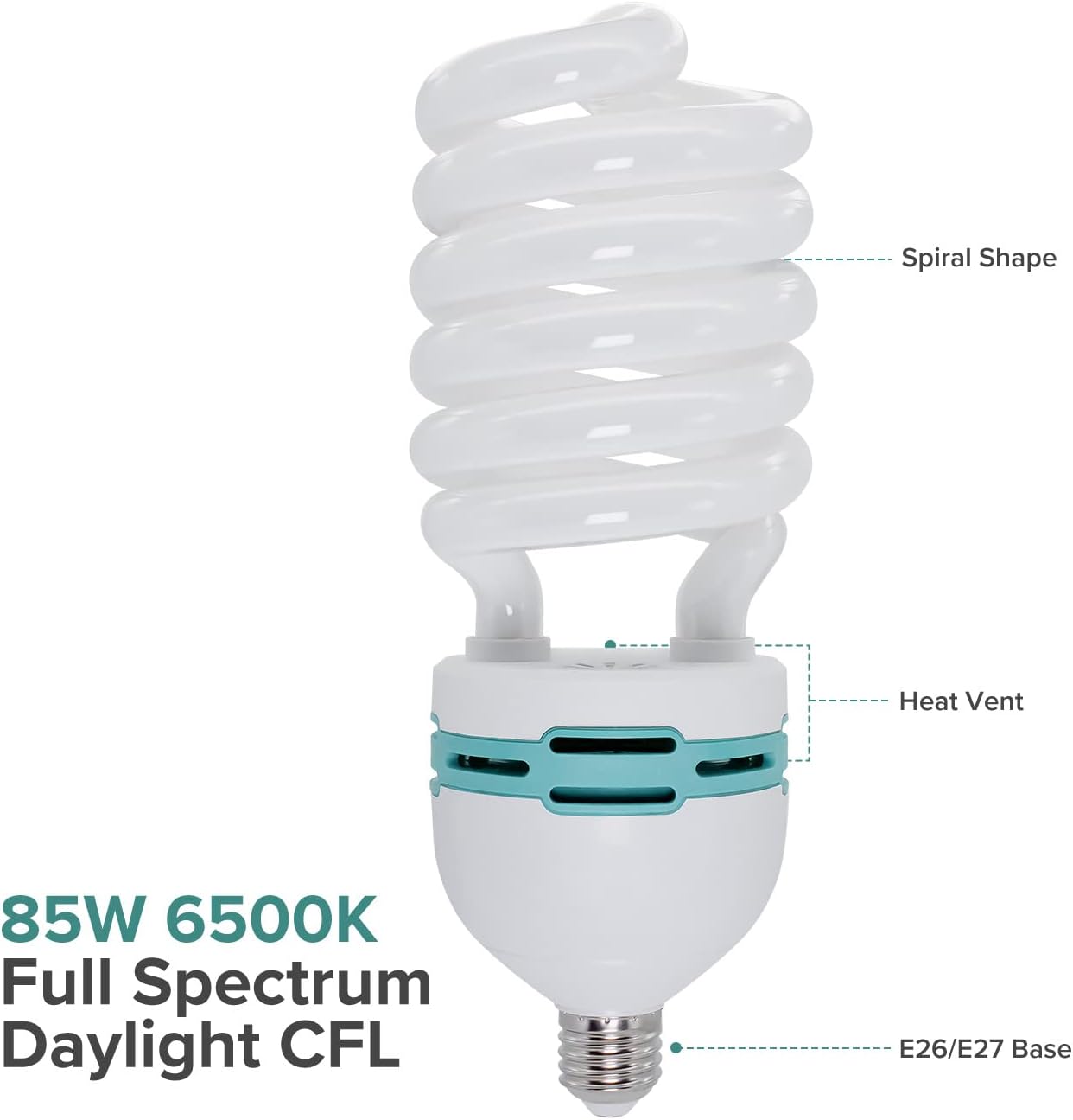 LimoStudio [4 Pack] 85W 6500K CFL, Compact Fluorescent Light Bulb for Photography Studio, Day Light Balanced Pure White, AGG120