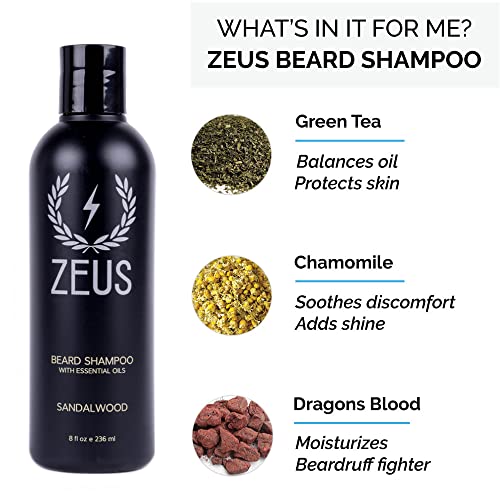 Zeus Beard Wash & Beard Conditioner Set With Green Tea For Men, Soften, Hydrates & Moisturizes - Made In Usa (Sandalwood) #TOP1
