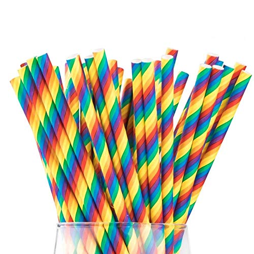 Shuiniba Biodegradable Striped Paper Straws,Paper Drinking Straws for Party, Events and Crafts