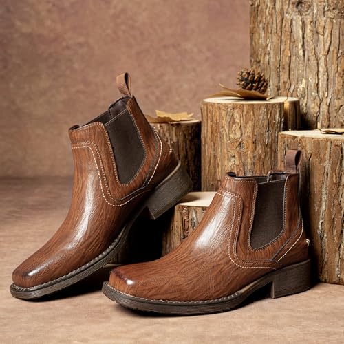 Image of Jousen Chelsea Boots Men Square Toe Ankle Mens Dress Boots Casual Slip On Boots for Men
