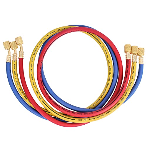 Uenede 3PCS Refrigerant Charging Hose 60" Length 600-3000PSI 1/4" Thread Fits for R12 R22 R134A 404 502 Car Air Conditioning and HVAC Charging Manifold Gauge Hose Tube Red/Yellow/Blue Three Colors by Uenede - Image 6