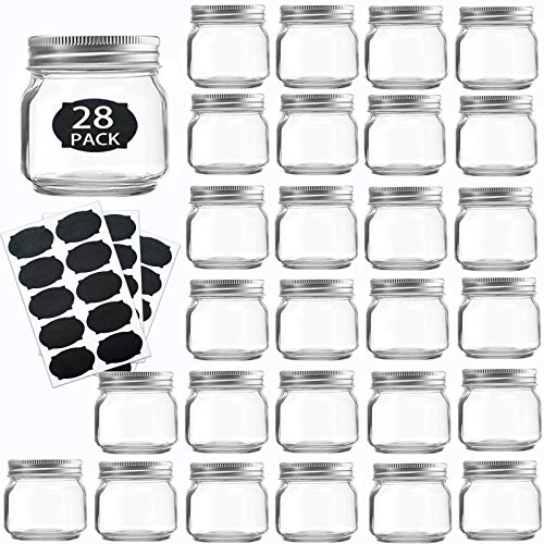 Mason JarsGlass Jars With Lids 8 ozCanning Jars For Pickles And Kitchen StorageRegular Mouth Spice Jars With Silver Lids For HoneyCaviarHerbJellyJamsSet of 28