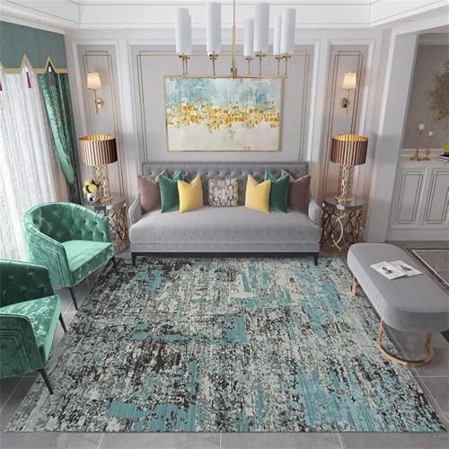 Carpette chambre gris au design d'art abstrait bleu moderne