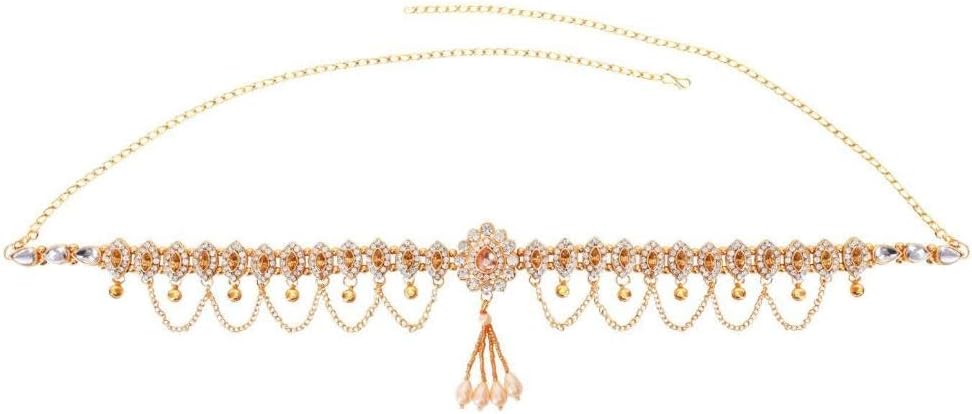 Efulgenz Indian Gold Tone Indian Jewelry for Women Waist Chain Bollywood Fashion Jewelry Floral Faux Pearl Crystal Rhinestone Kamarbandh Waist Belt Belly Chain Body Beach Costume Accessories