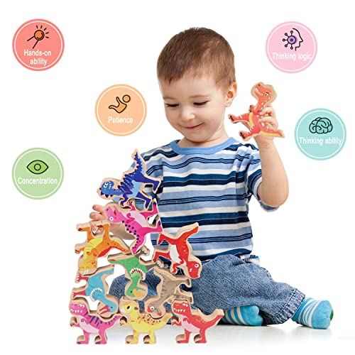 Wooden Stacking Dinosaur Toys, Aulege Dinosaur Balance Toys For Kids 4 5 6 7 Years Old, Large Dinosaur Building Blocks Set, Preschool Montessori Toys For 4+ Years Old, Birthday Gift For Boys And Girls #TOP1