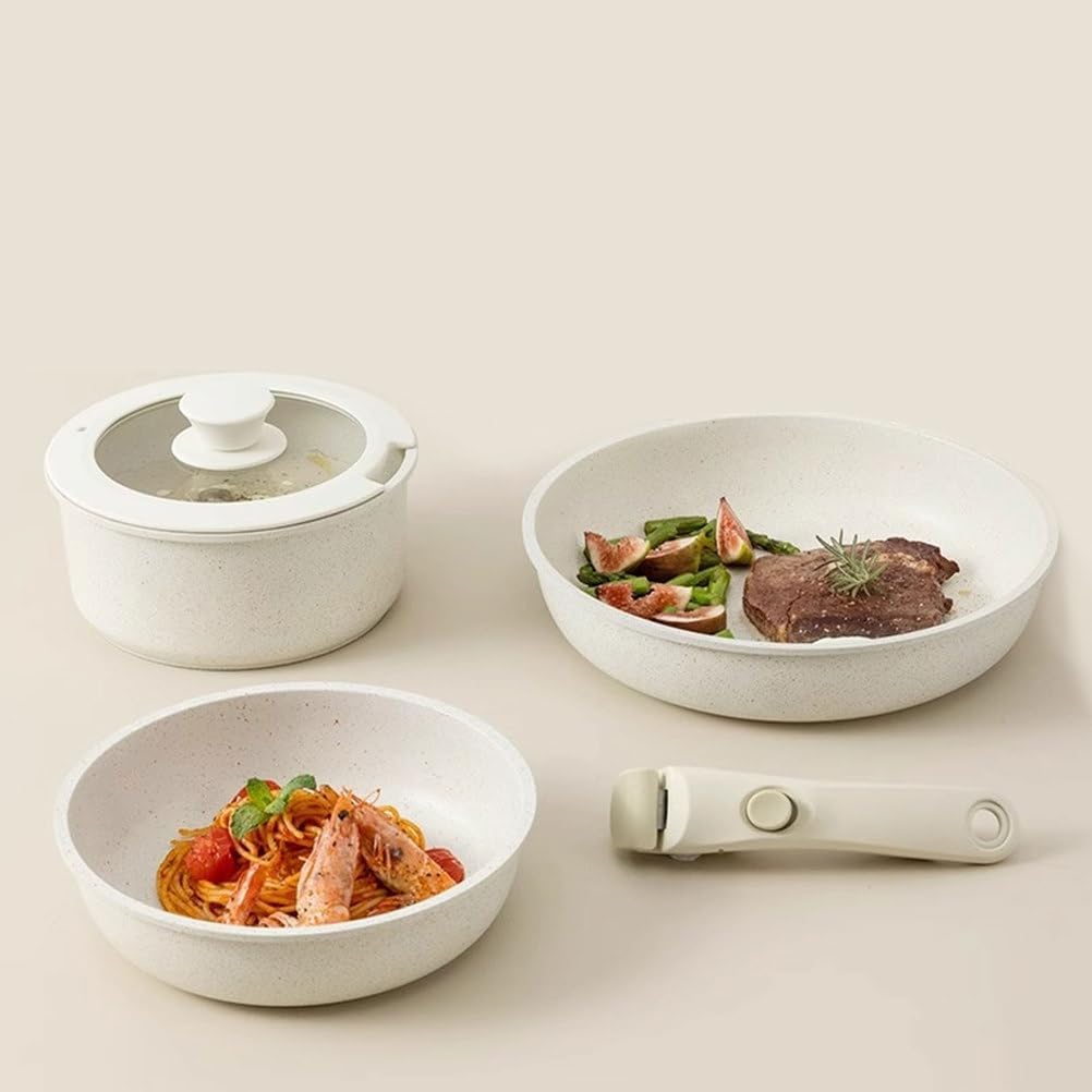 AIZYR Non Stick Pots and Pans Set, Ceramic Cooking Set Cookware Set Detachable Handle Induction RV Set,Oven Safe