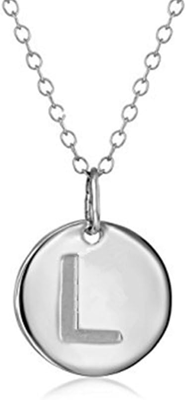 925 Sterling Silver Round Disc Initial Pendant Necklace